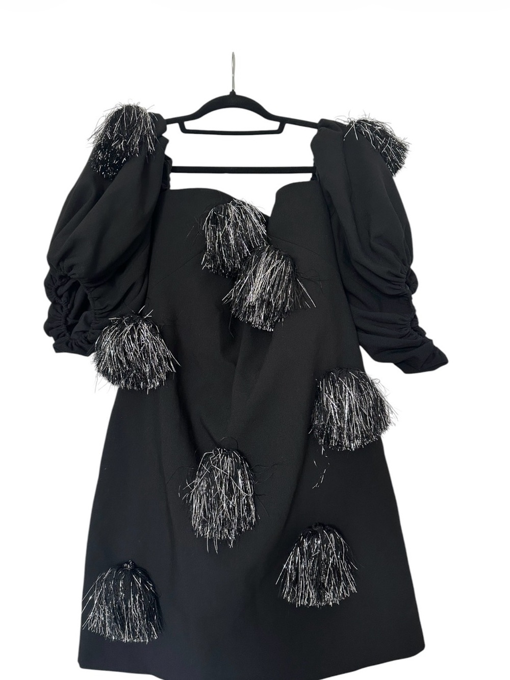 Lela Rose Tassel off the shoulder wool blend mini dress